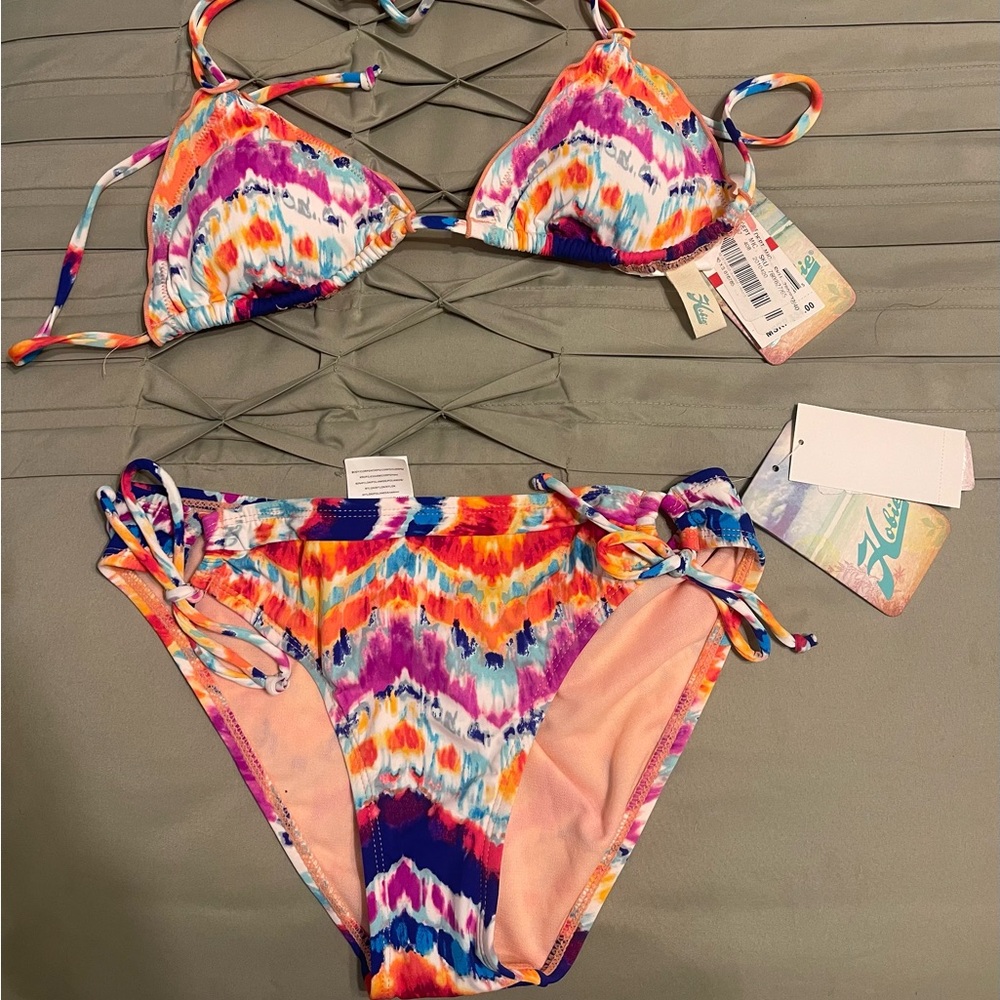 Hobie swimsuit retro design tie back bikini top medium xs NWT